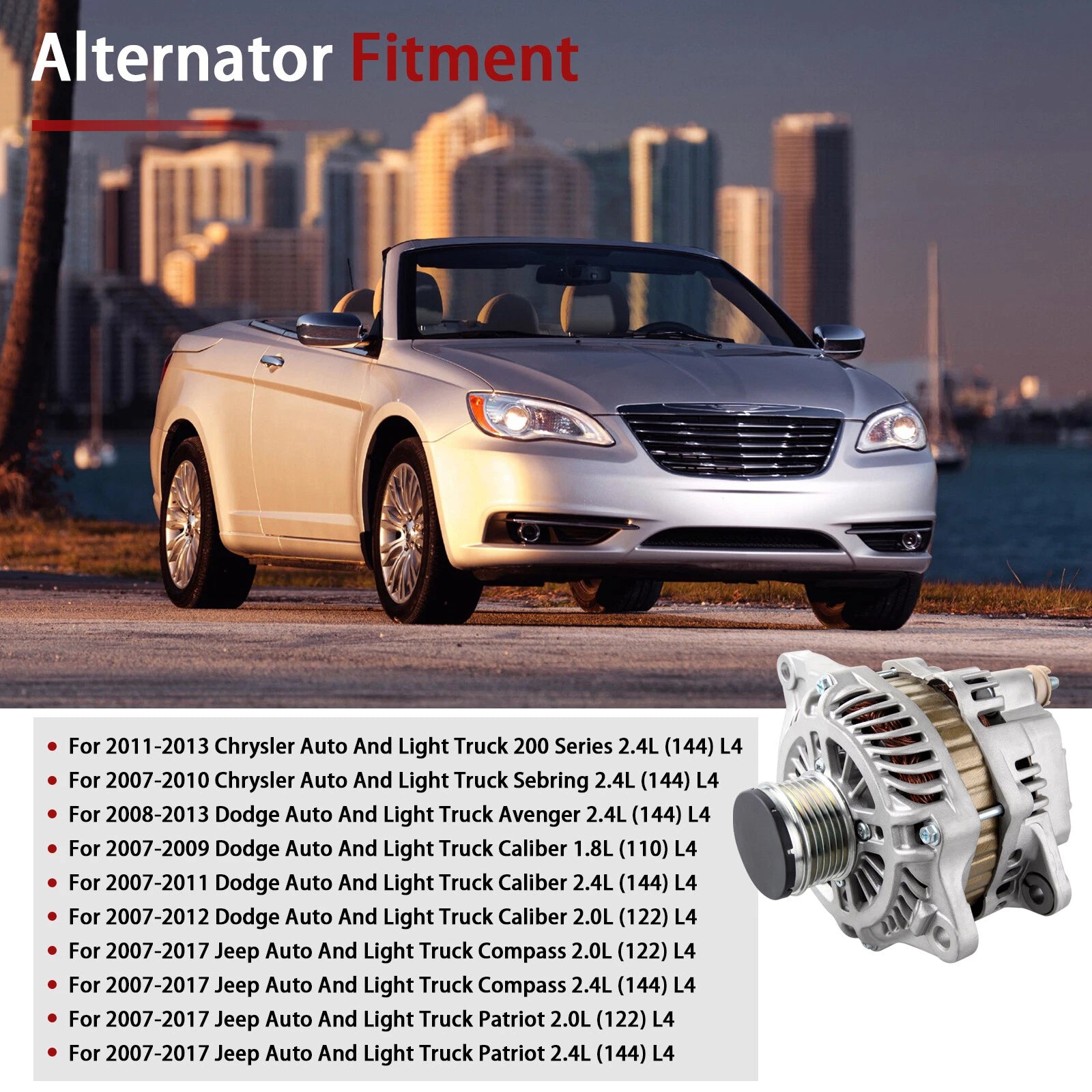 Alternator for Chrysler 200 2.4L (2011-2013) & Sebring (2007-2010)