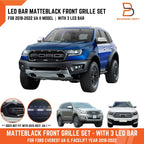 Matte Black Front Grille for Ford Everest SUV Raptor Style + LED Bar (18-22)