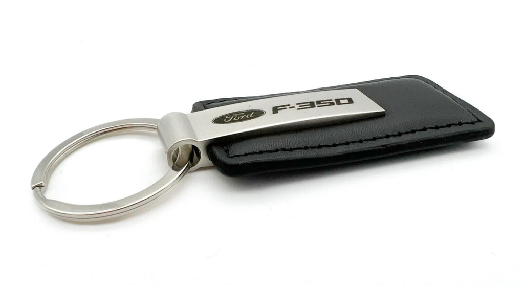 Leather Key Fob Black Rectangle for Ford F-350 Pickup Truck Emblem Logo (2000–2024)