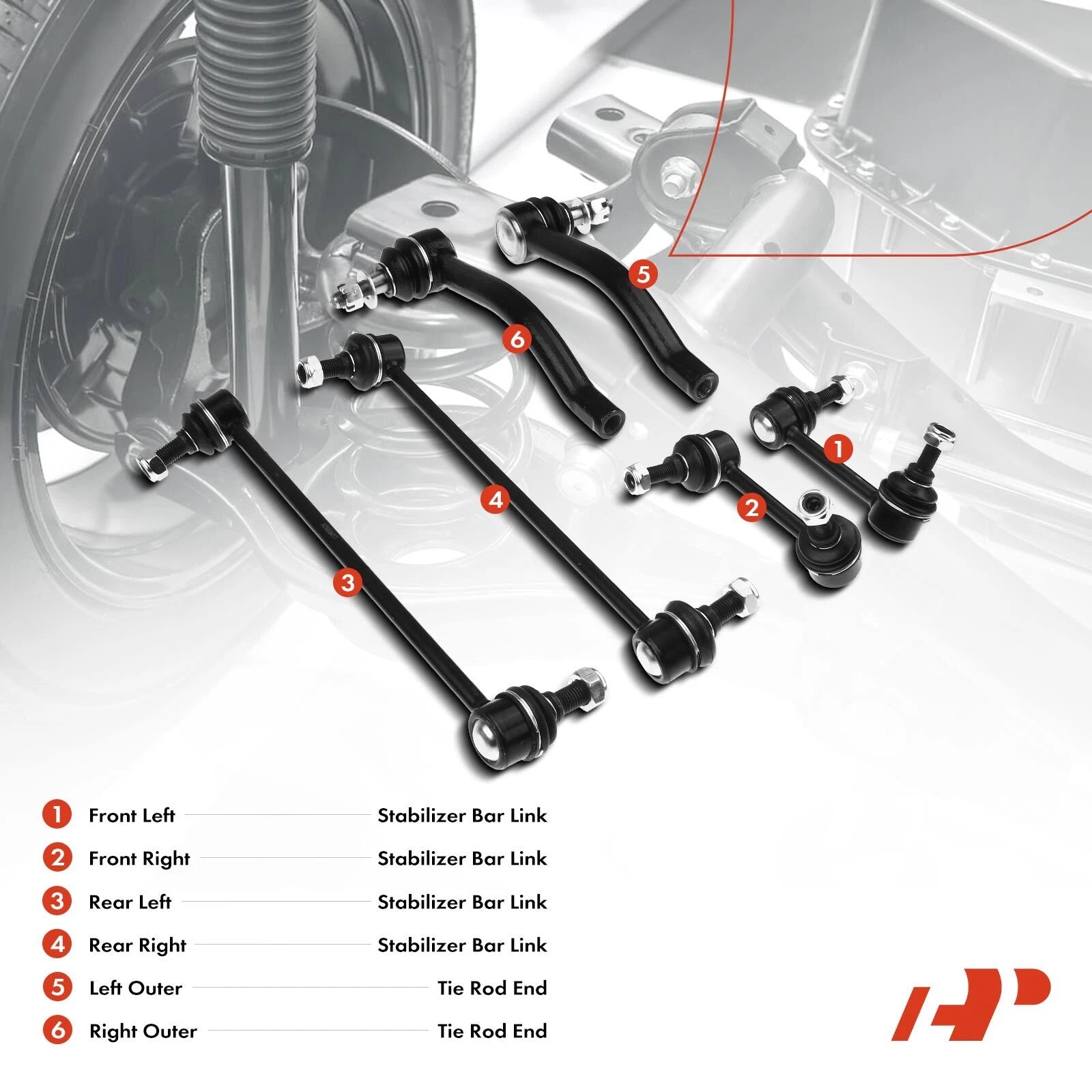 Set of 6 Sway Bar Link Tie Rod Ends for Nissan Altima (2007–2011)