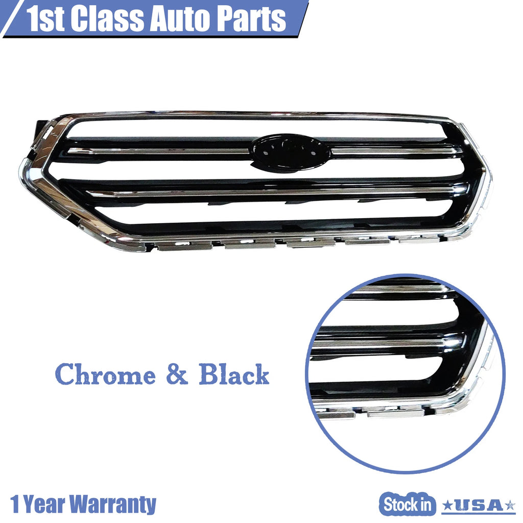Glossy Black & Chrome Front Upper Grille for Ford Escape (2017–2019)