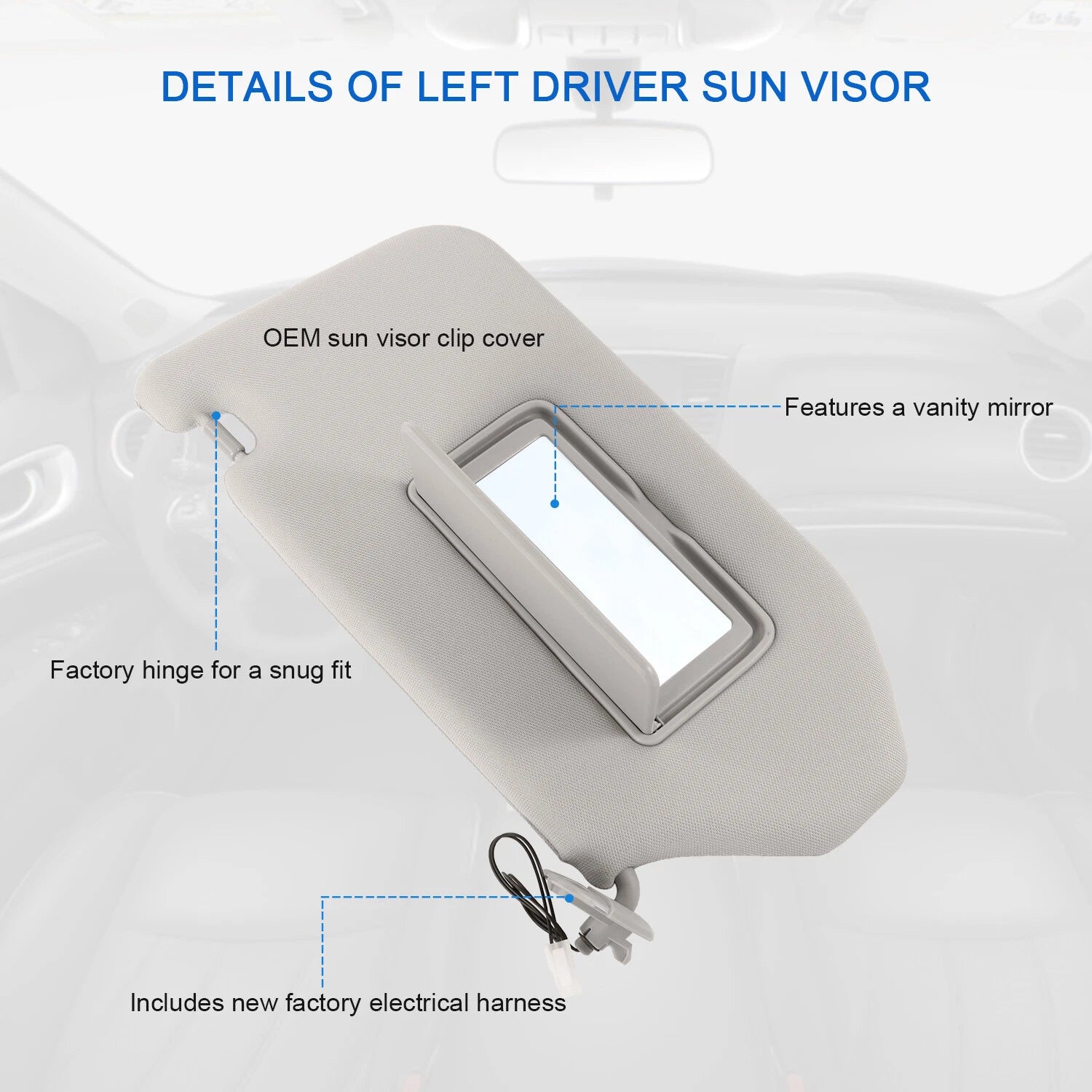 Left Driver Sun Visor for Infiniti QX60 JX35 Pathfinder (2013-2018)