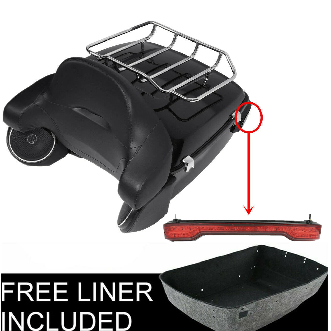 Trunk Light Speakers Backrest Pad for Harley Street Road Glide (2014–2023)
