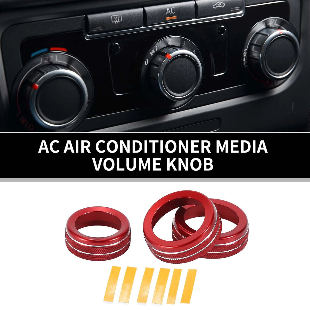 Set of 3 AC Media Volume Switch Knob Cover Rings for Dodge Durango (2021–2023) Red