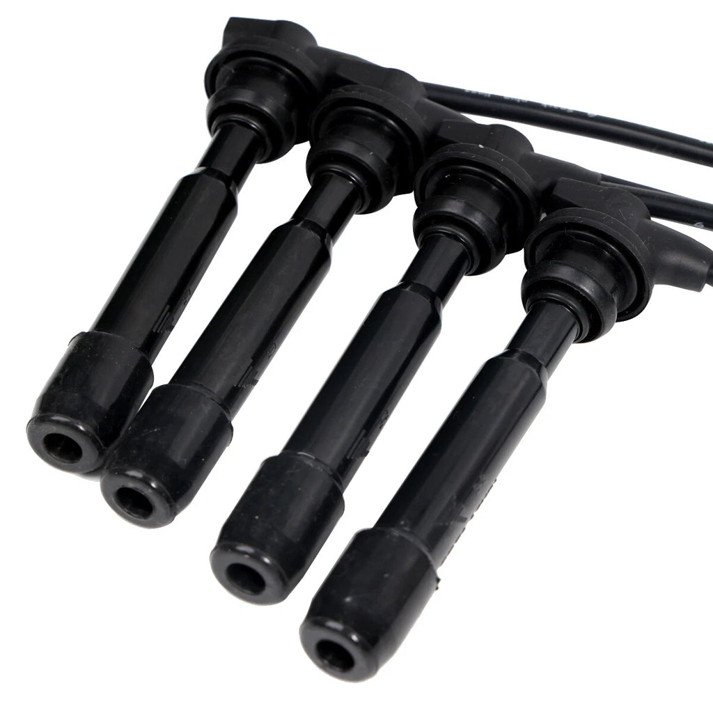 Set of 4 Spark Plugs +4 Ignition Wires for Hyundai Elantra Tiburon Kia Spectra Soul (L4 2L)