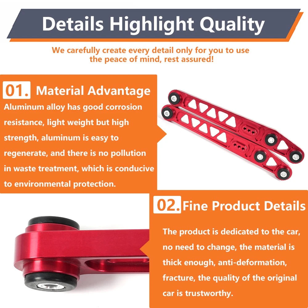 Pair of Red Rear Lower Control Arms for Honda Civic EK (1996–2000)