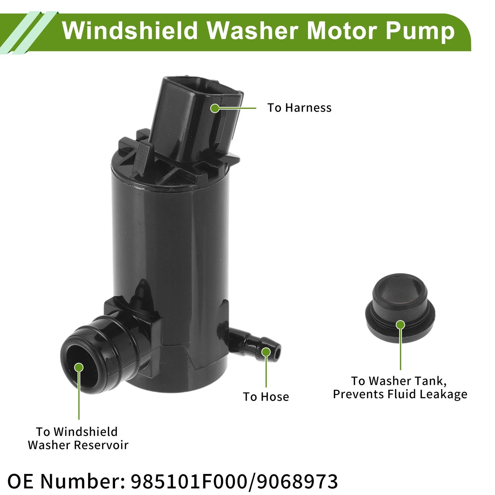 Windshield Washer Pump w/Grommet for Hyundai (No. 985101F000)