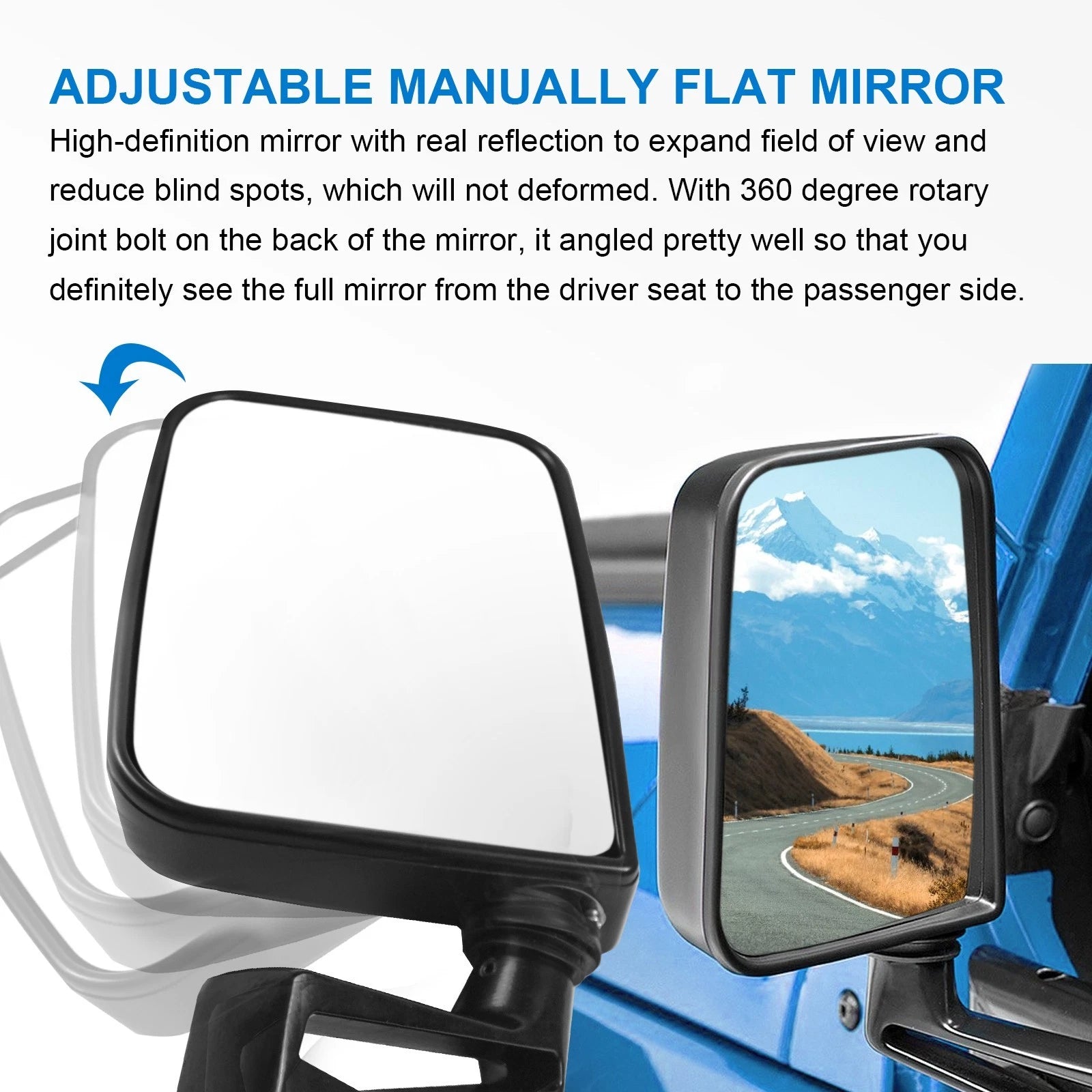 Pair Black Manual Side View Door Mirrors for Jeep Wrangler (1987-2002)