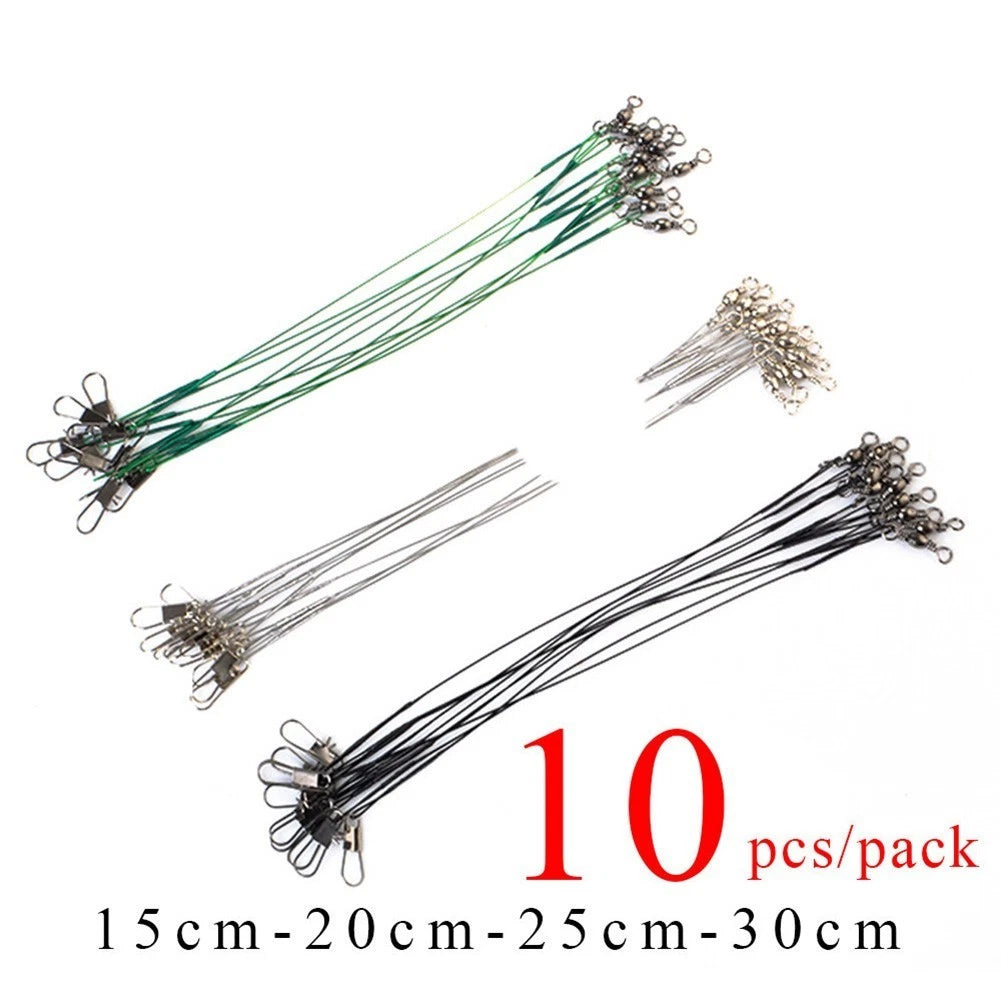 10pcs Fishing Line Leader Nylon-coated Stainless Steel with Snap & Swivel