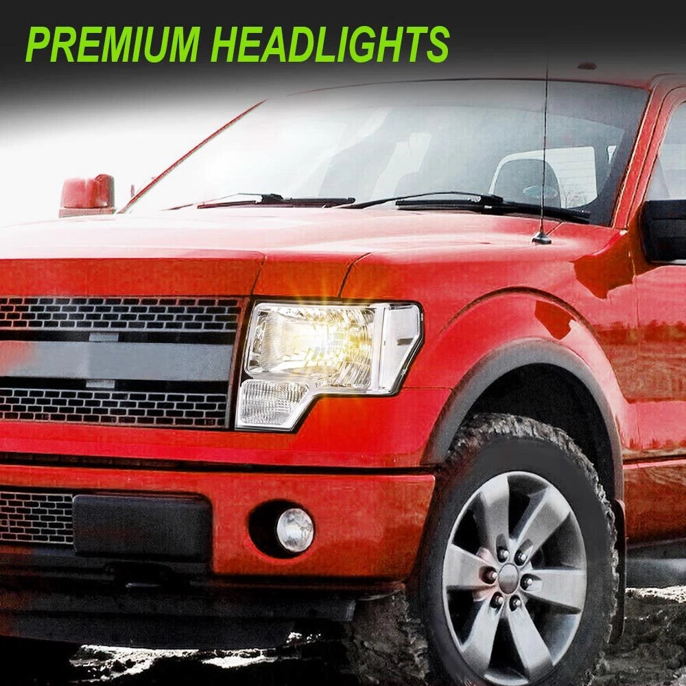 Clear Lens Chrome Housing Headlights for Ford F150 (2009–2014)