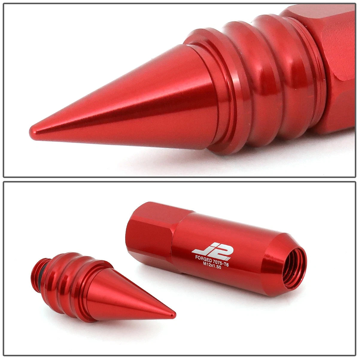 20 Pcs J2 M12x1.5 Spiky Cap Lug Nuts w/Adapter for Universal Fit (RHD)
