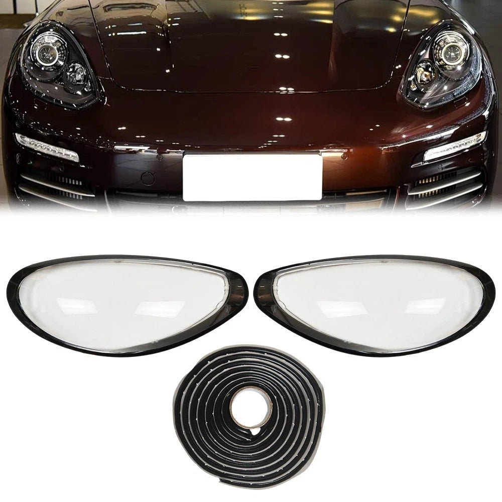 2X Front Headlight Lens Shell + Sealant Glue for Porsche Panamera 970 (2014–2016)