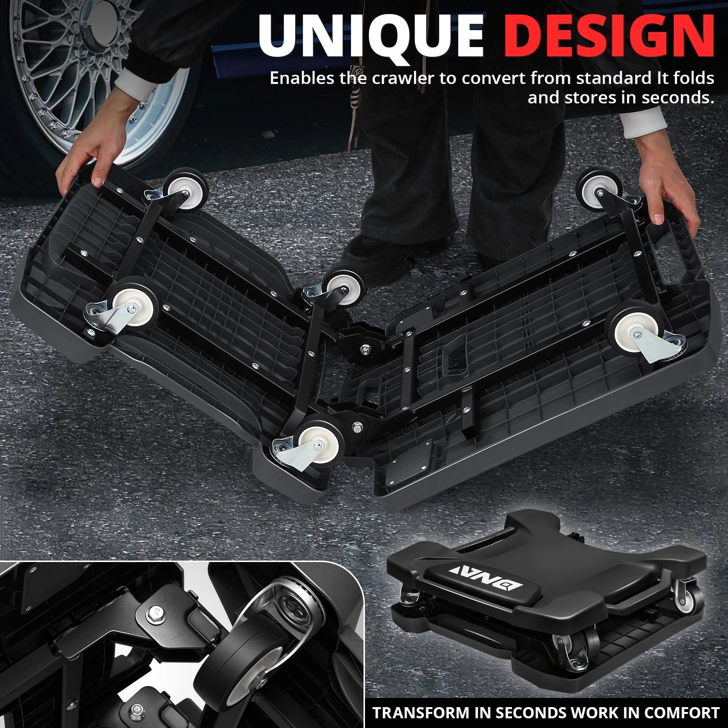 Foldable Roller Garage Shop Creeper 350lbs Capacity (21.6" X 41.1" X 5.1")