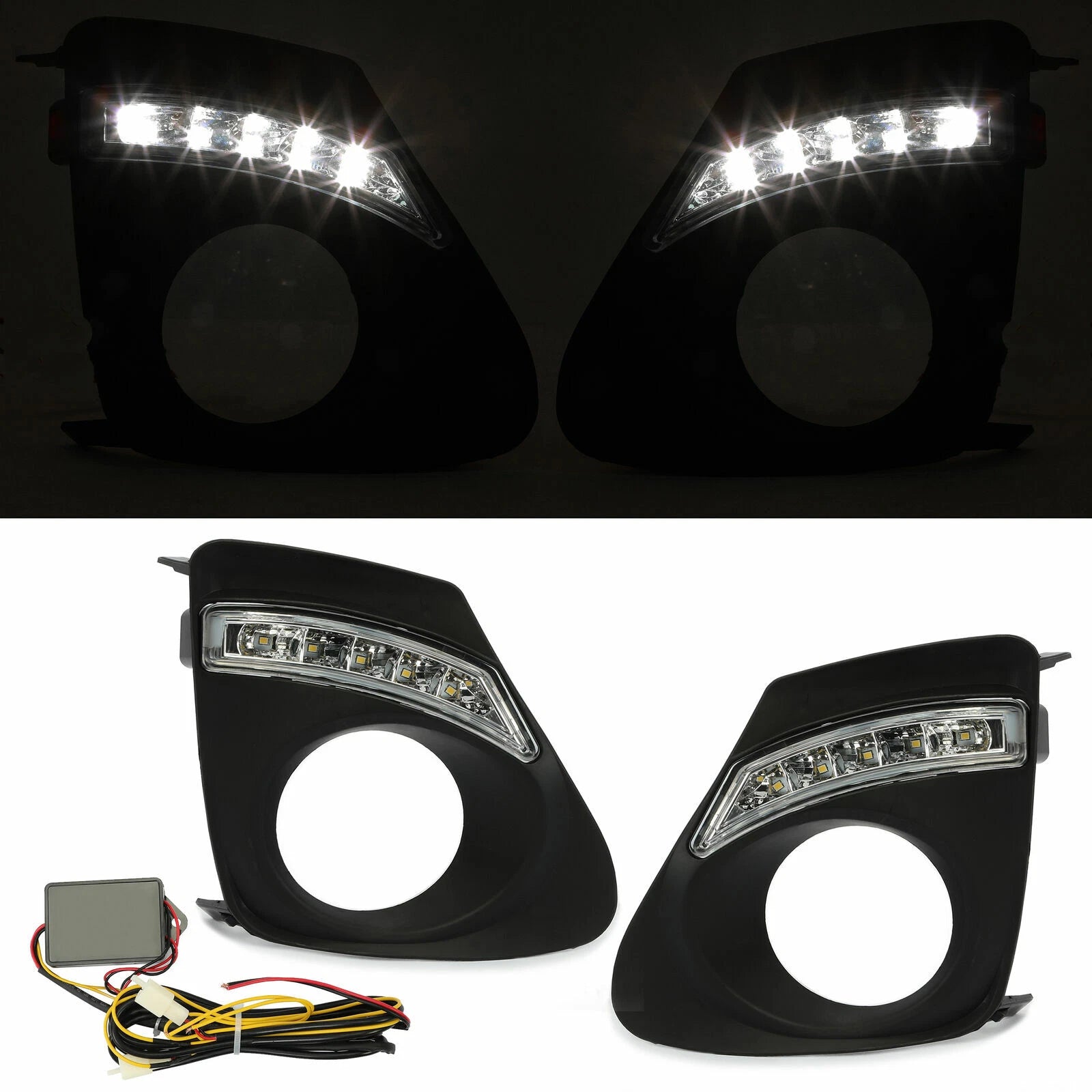 Pair Halogen Fog Lights for Toyota Corolla (2011–2013) with LED Bezel