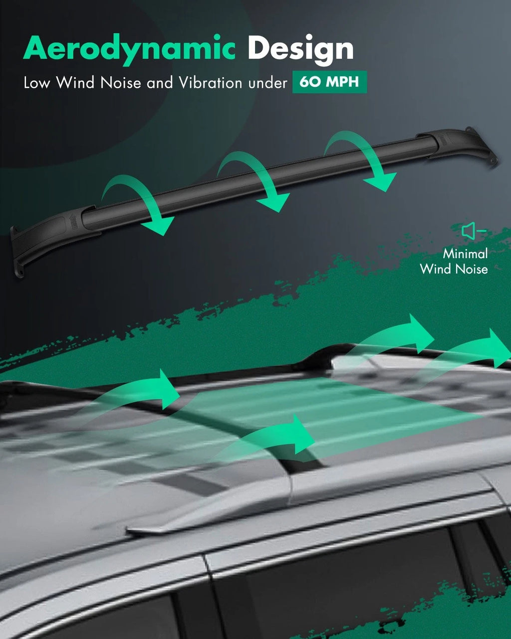 Set of 2 Black Roof Rail Cross Bars for GMC Yukon (2015–2019)