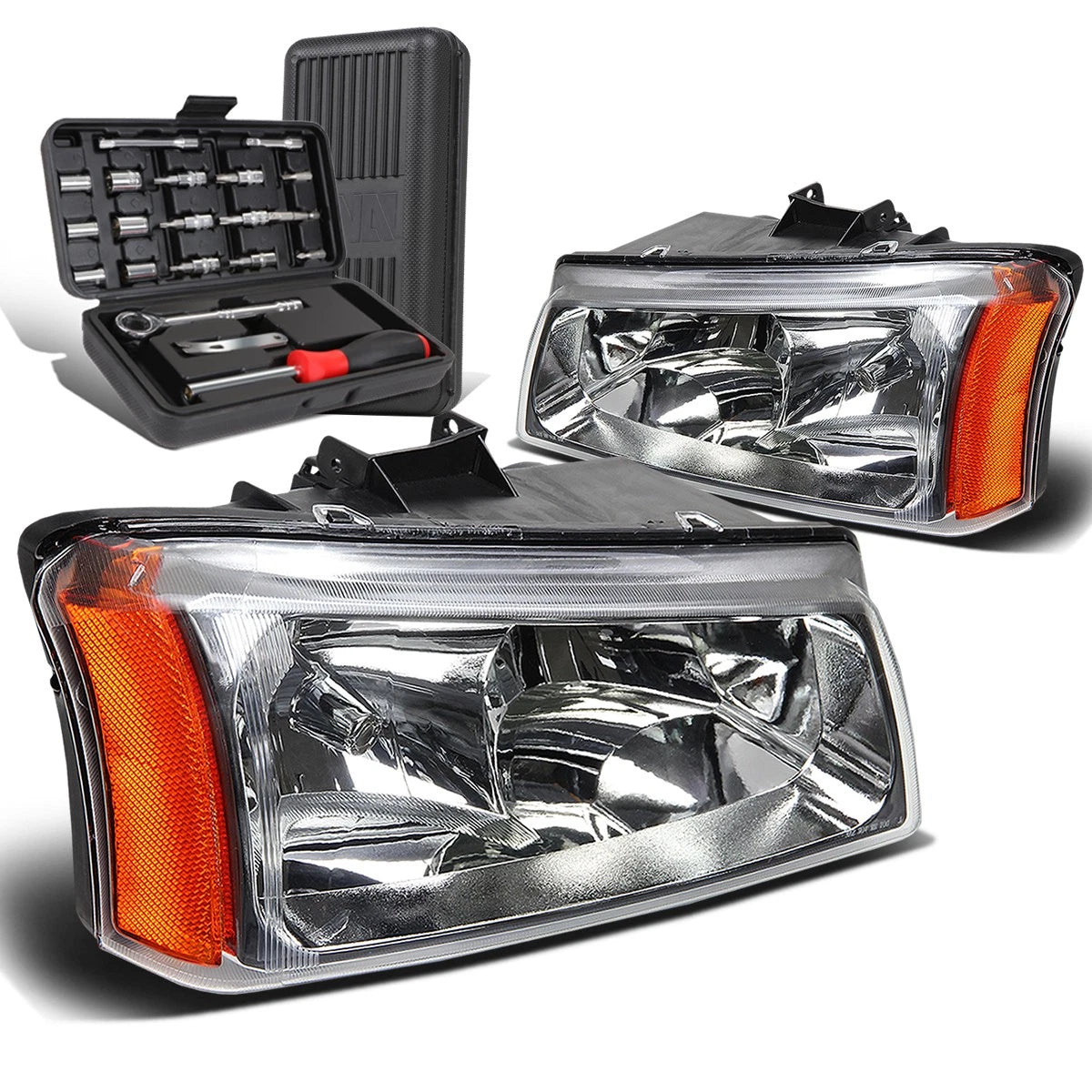 Chrome/Amber Signal Upper Headlight Lamps for Chevy Silverado (2003–2006)