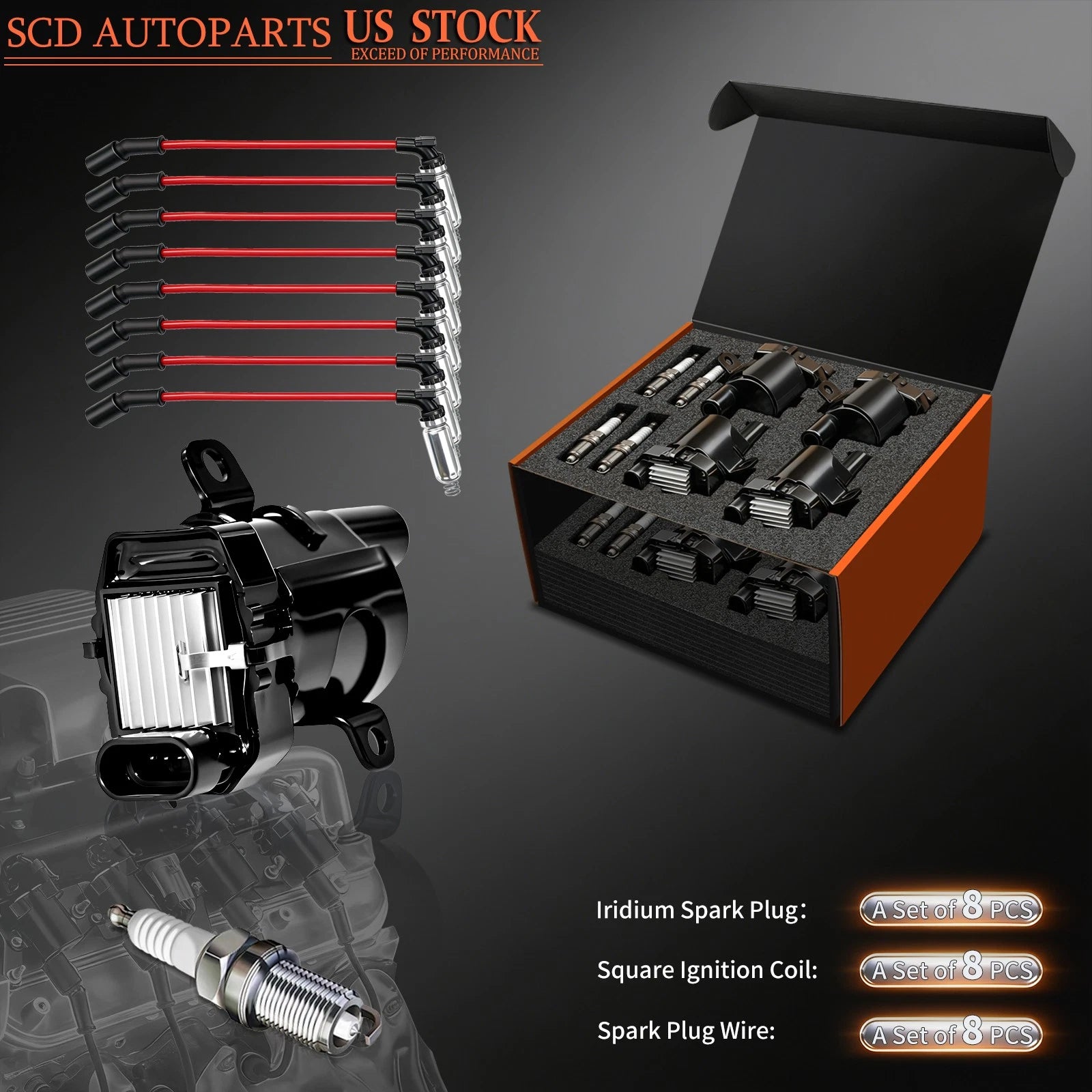 8X Ignition Coil & Spark Plug & Wire for Chevy Silverado GMC 4.8/5.3/6.0L (2007–2013)