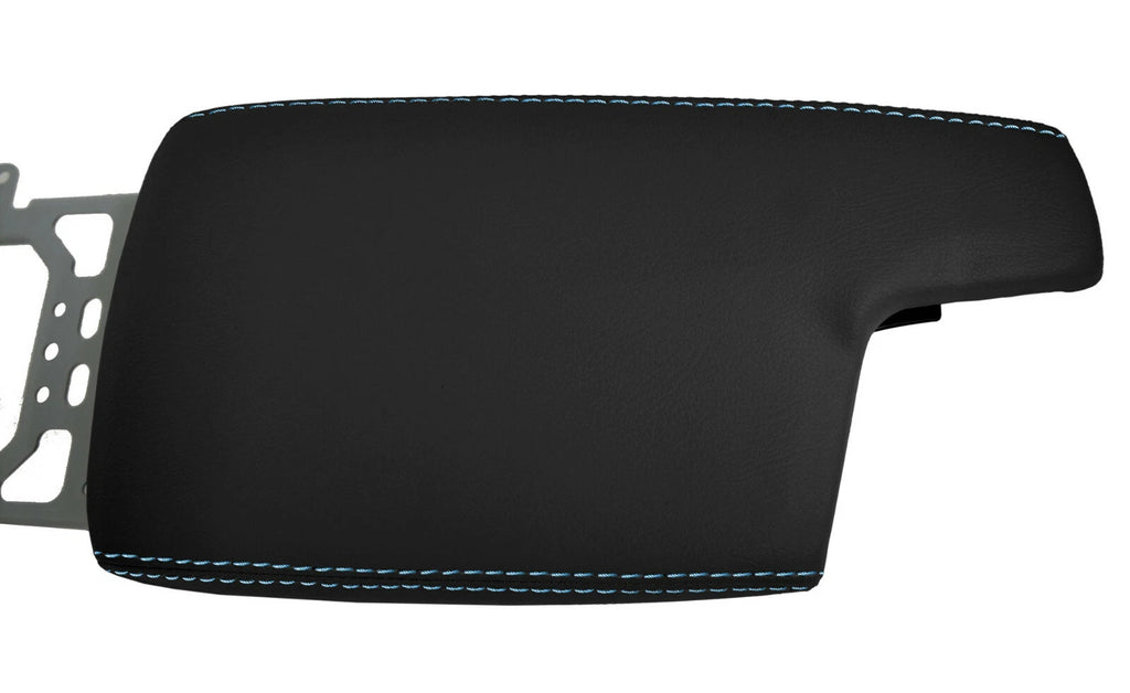 Leather Console Lid Armrest Cover for Subaru Crosstrek (2018–2020) Black Blue Stitch