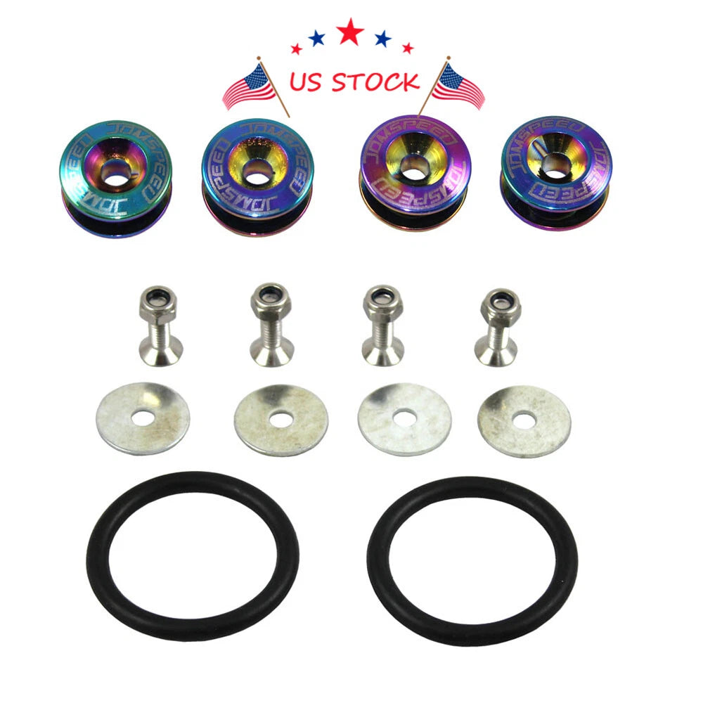 Set of 4 Neo Chrome Quick Release Fasteners for FIT Car Bumper & Trunk