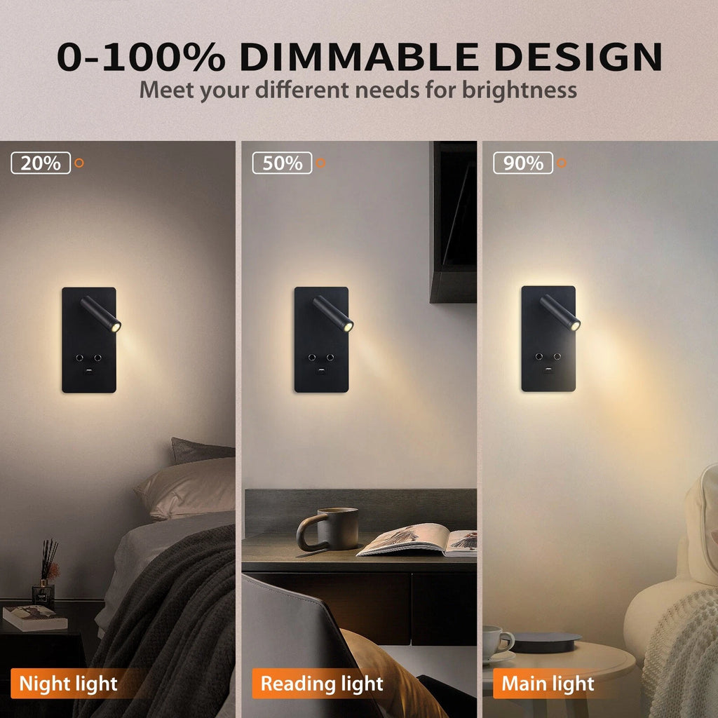 LED Wall Sconce Reading Spot Light for Bedroom (USB, Adjustable Angle)
