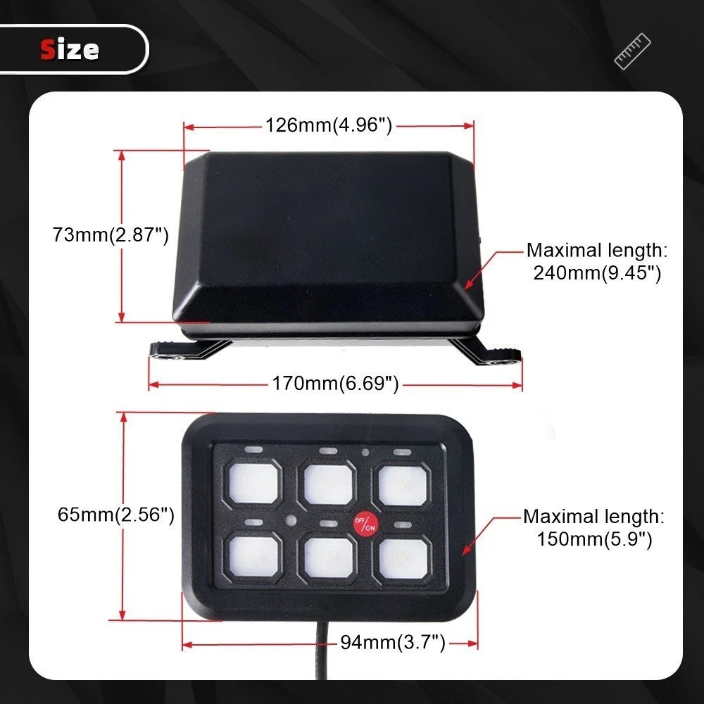 6 Gang On/Off Switch Panel for Automotive with 7 Color LED Lights