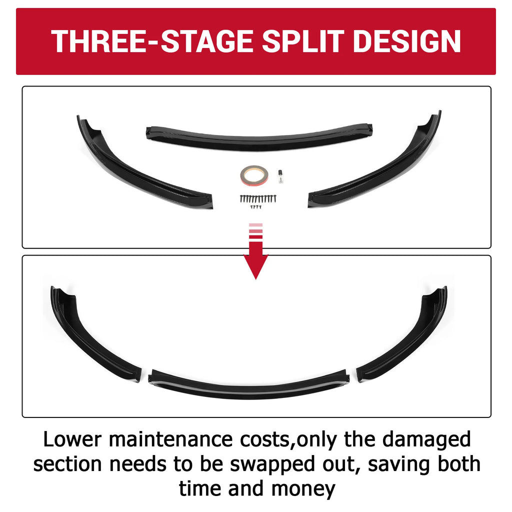 Front Bumper Lip Spoiler Splitter for Tesla Model S (2012–2016) Glossy Black