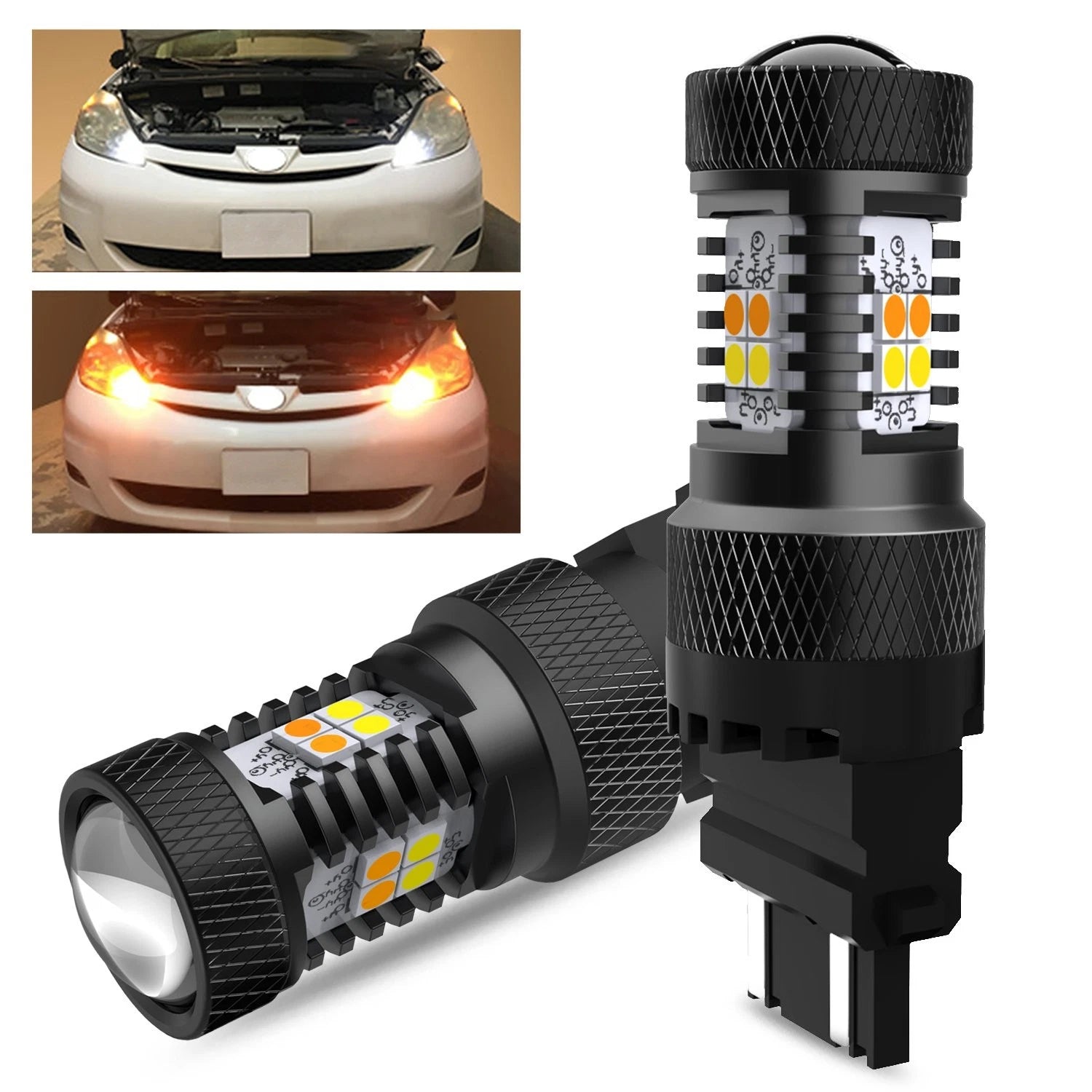 2X Switchback 3157 LED White/Amber Turn Signal Bulbs for AUXITO (Error Free)