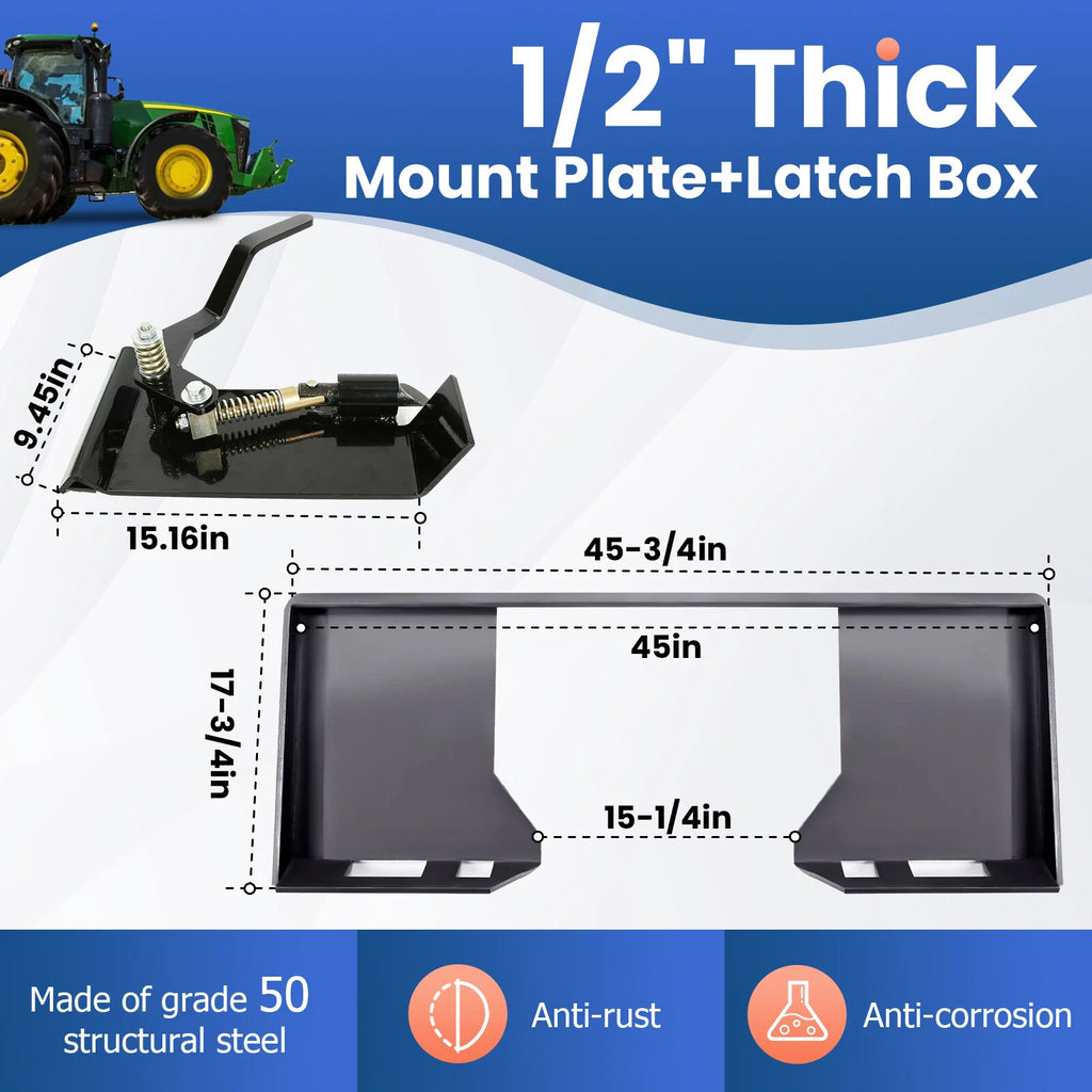 Skid Steer Quick Tach Attachment Mount Plate & Conversion Adapter Latch