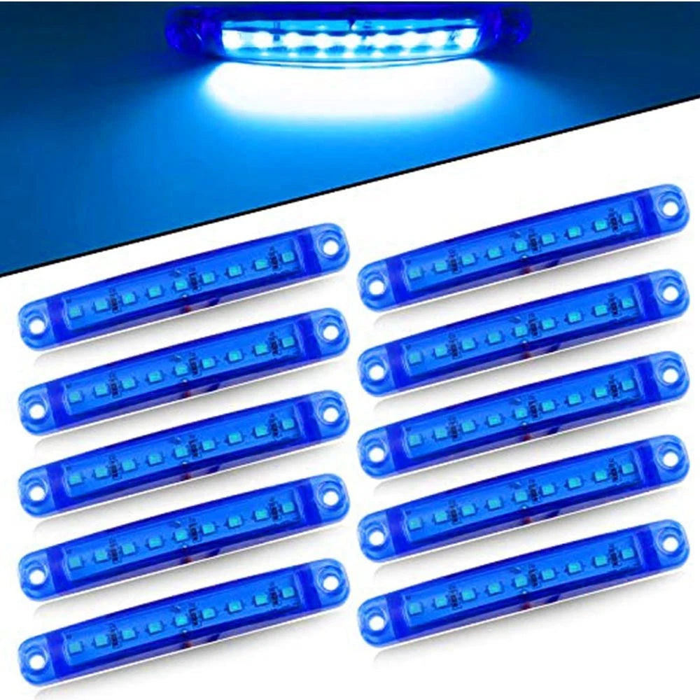 10X Blue Sealed 9 LED Side Marker Clearance Light for Trailer Truck (V)