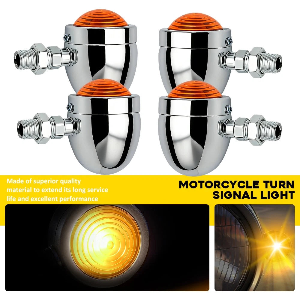 Set of 4 Chrome Motorcycle Turn Signal Light Indicator Bullet Blinker Amber