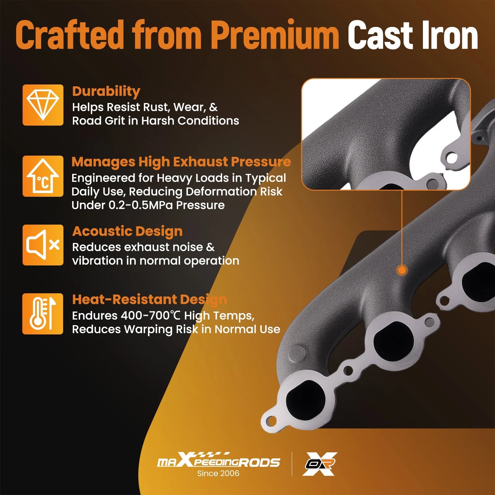 Cast Iron Manifold Headers for Chevrolet LS1 LS2 LS3 4.8L 5.3L 6.0L (1997–2013) 9988-R-BLEM
