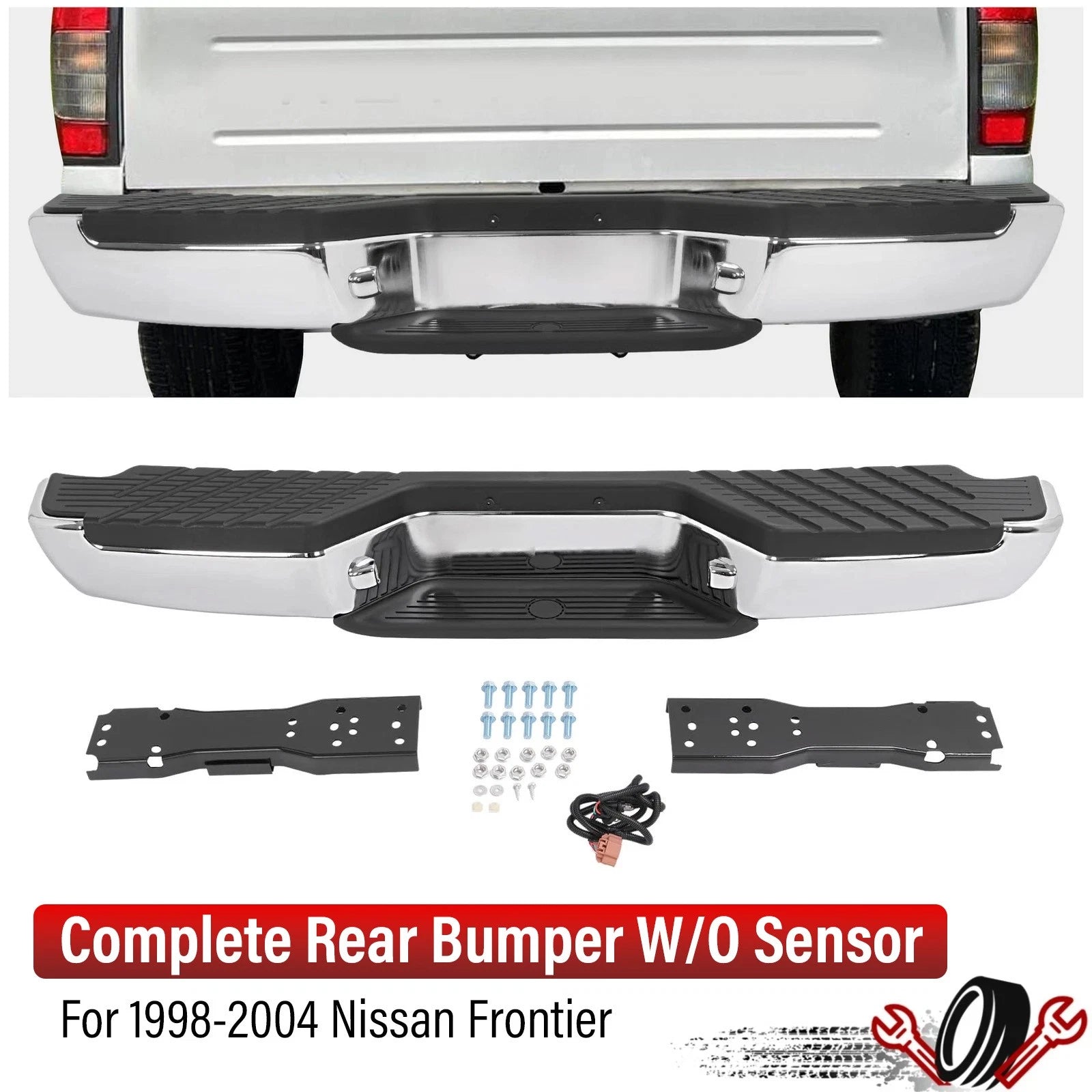 Chrome Rear Step Bumper Assembly for Nissan Frontier (1998–2004)