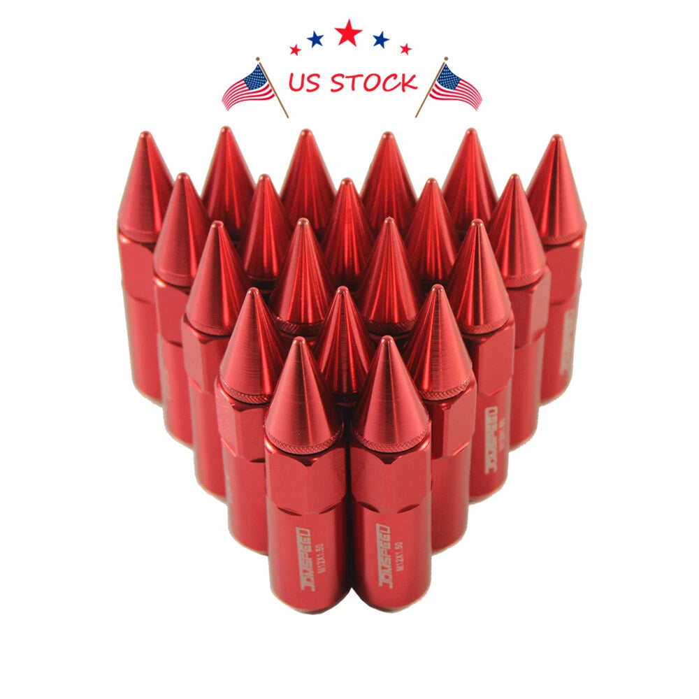 Set of 20 Red M12x1.5 Spiked Extended Tuner Lug Nuts for Wheels