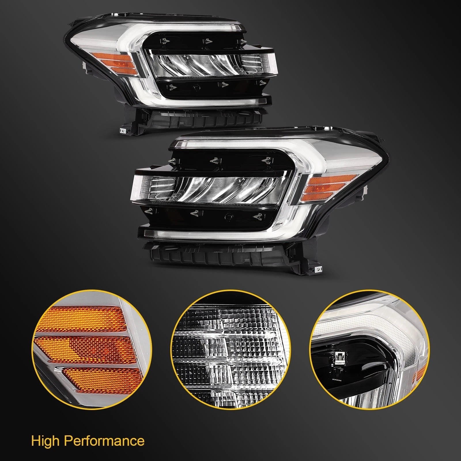 Pair Full LED DRL Chrome Headlight Assembly for Ford Expedition (2022–2024)
