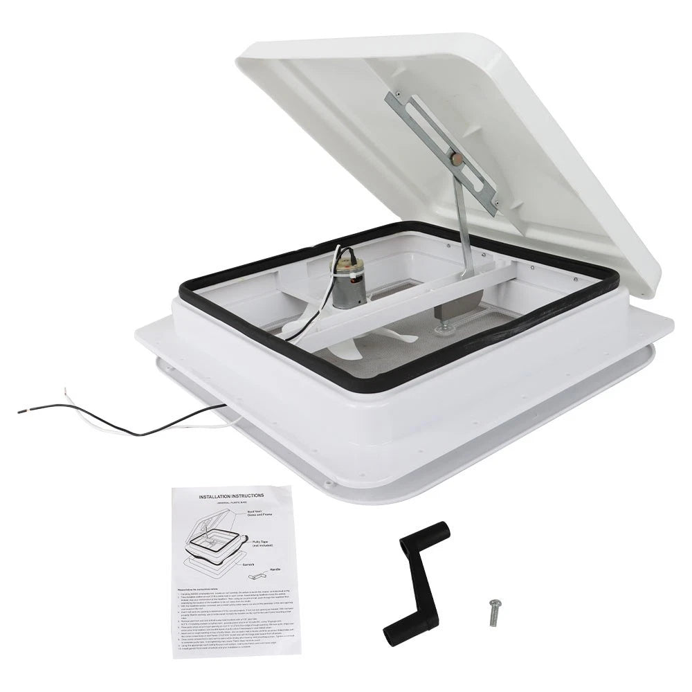 14" RV Trailer Roof Vent with 12V Fan and White Lid Interior Garnish