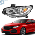Headlight for Honda Civic (2016–2018) Halogen Projector Chrome Housing Left