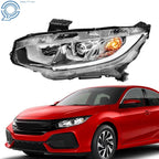 Headlight for Honda Civic (2016–2018) Halogen Projector Chrome Housing Left