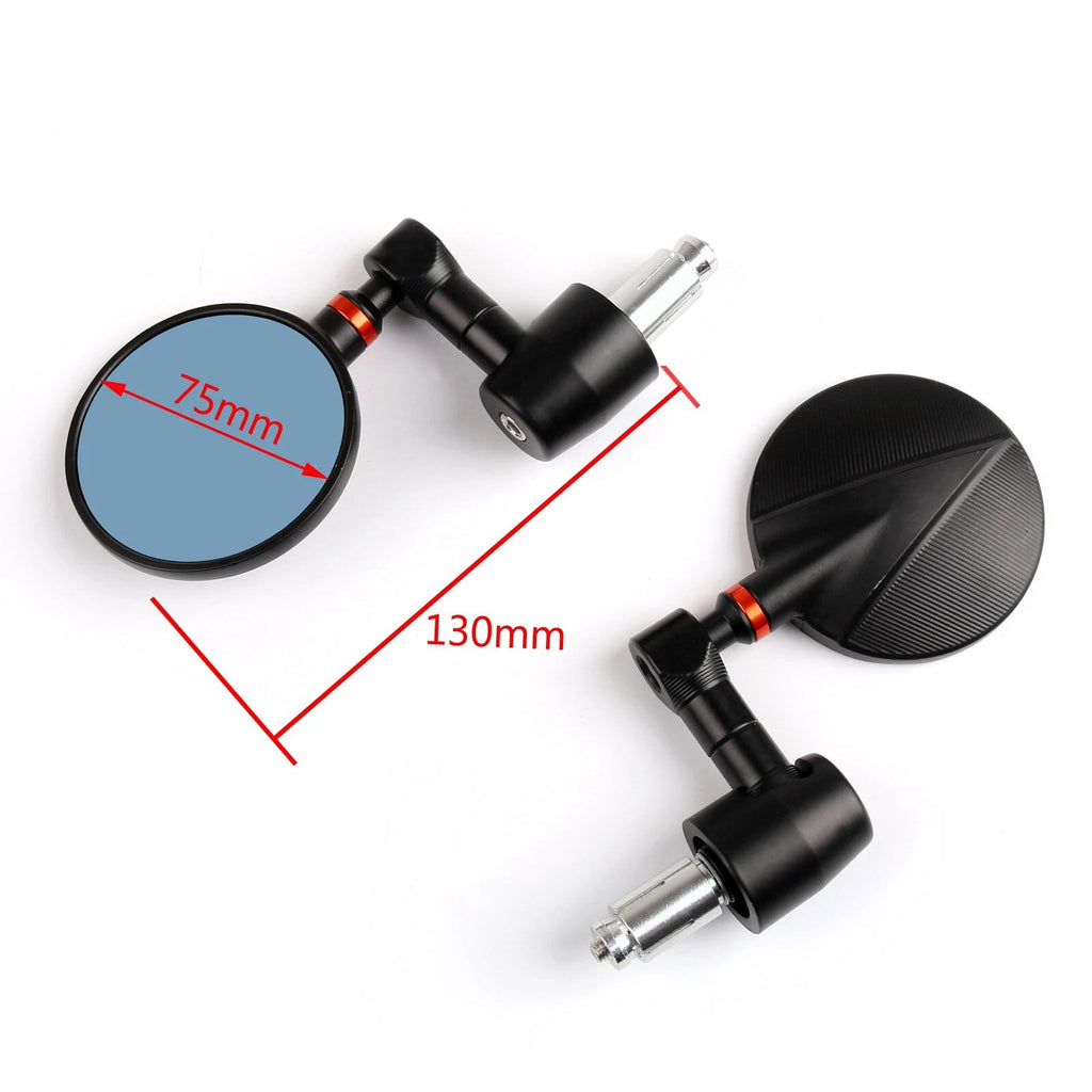 Round Bar End Mirrors for Universal Motorcycle (7/8" Handlebar) - Black T9