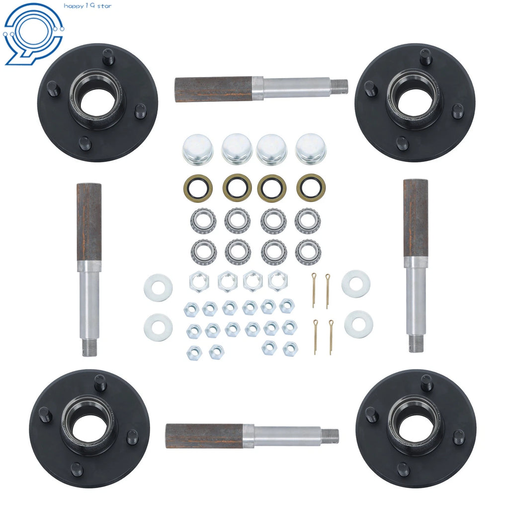 Set of 4 Trailer Axle Kits with 4 on 4" Bolt Idler Hub & 1" Round BT8 Spindle