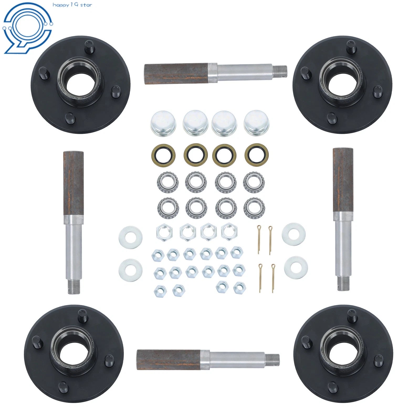 Set of 4 Trailer Axle Kits with 4 on 4" Bolt Idler Hub & 1" Round BT8 Spindle