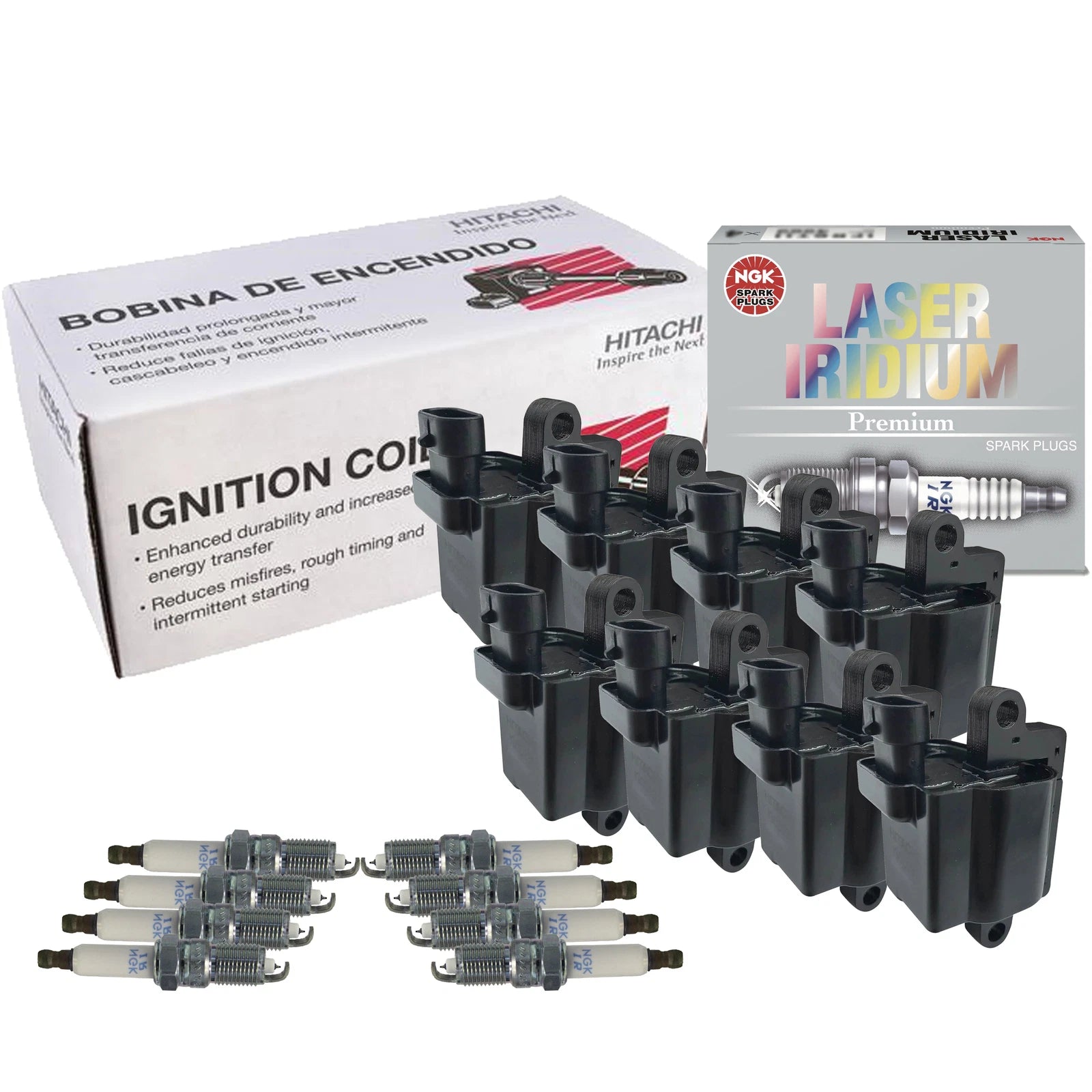 Set of 8 Ignition Coils & NGK Laser Iridium Spark Plugs for V8