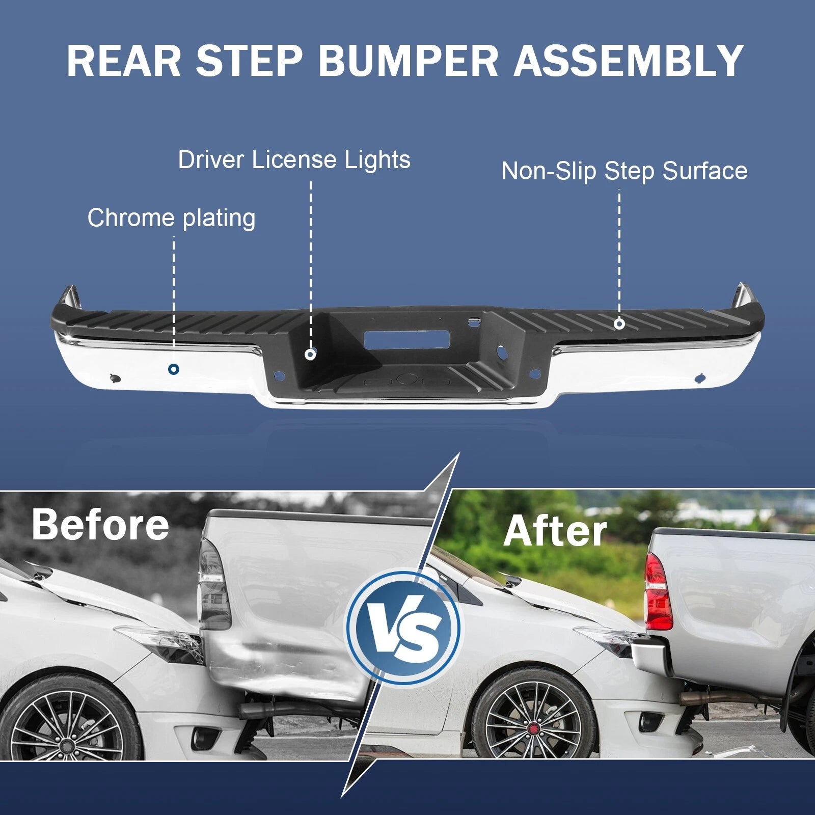 Chrome Rear Step Bumper for Ford F-150 (2004–2006) with Sensor Holes