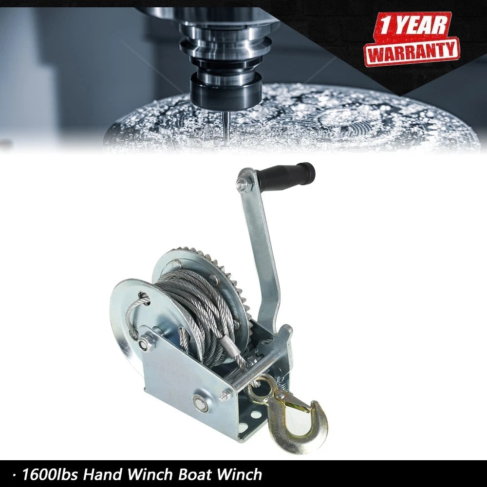 Hand Winch for Boat (1600lbs, 10m Cable)