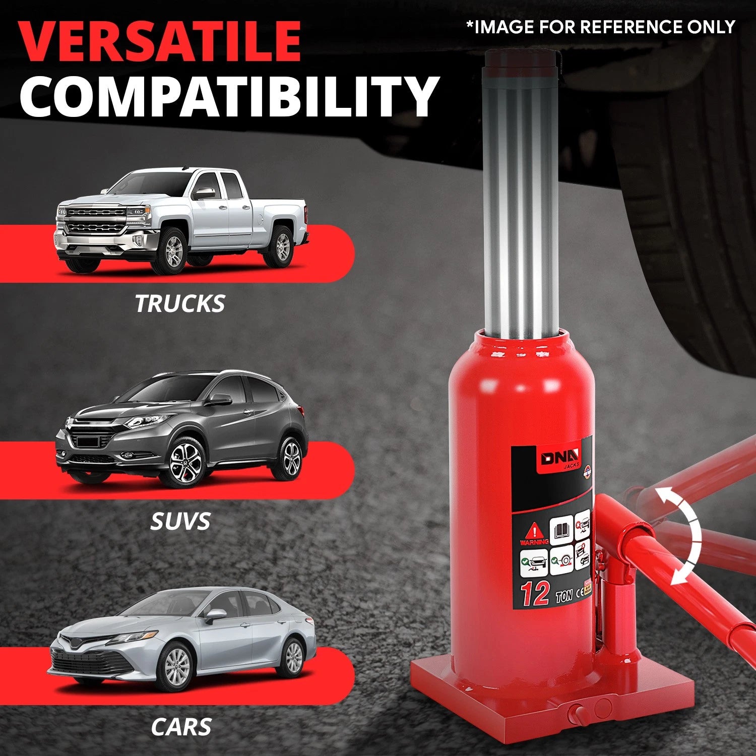 17.3" Red Hydraulic Bottle Jack for Automotive Repair (12 Tons)