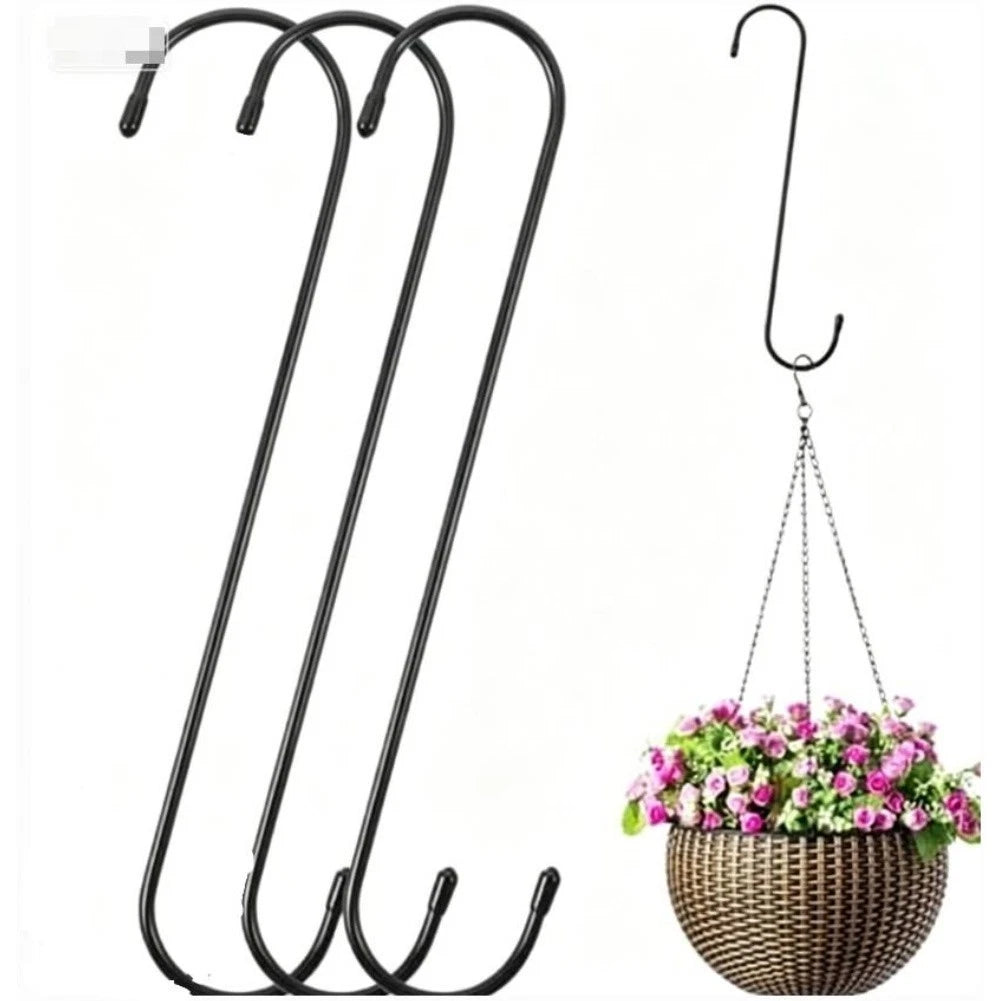 Set of 3 S Hooks 30cm Iron for Garden Tools, Bird Feeders
