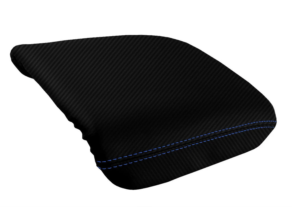 Console Lid Armrest Cover for Honda Pilot (2003–2008) Carbon Fiber Blue Stitch