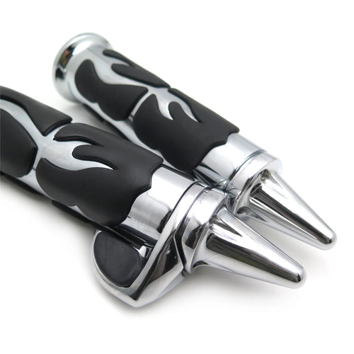 1 Pair Chrome Flame Spike Hand Grip Throttle Boss for Harley Dyna Touring (–)
