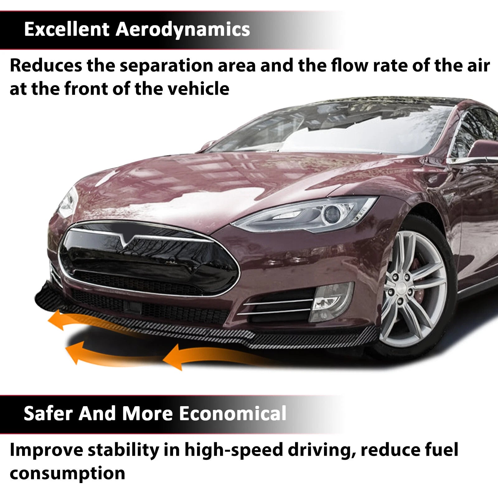 Front Bumper Lip Kit for Tesla Model S Sedan (2012–2017) JC Style Carbon Fiber