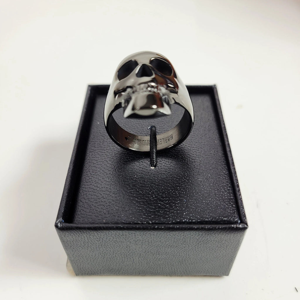 3D Skull Sculpted Ring for Harley-Davidson (Men's, Black Chrome)