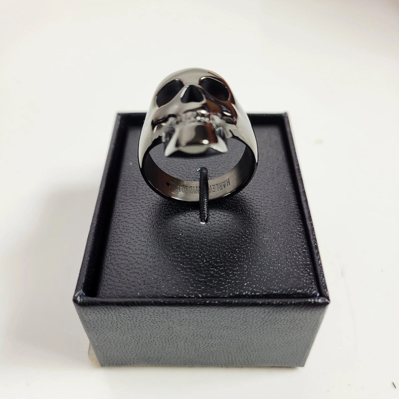 3D Skull Sculpted Ring for Harley-Davidson (Men's, Black Chrome)